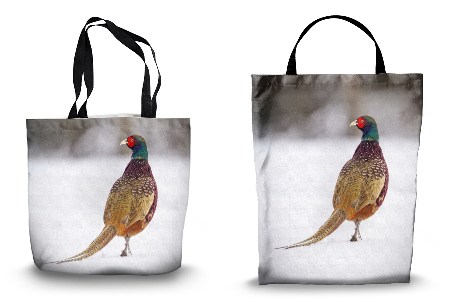 Pheasant in Snow Tote Bags