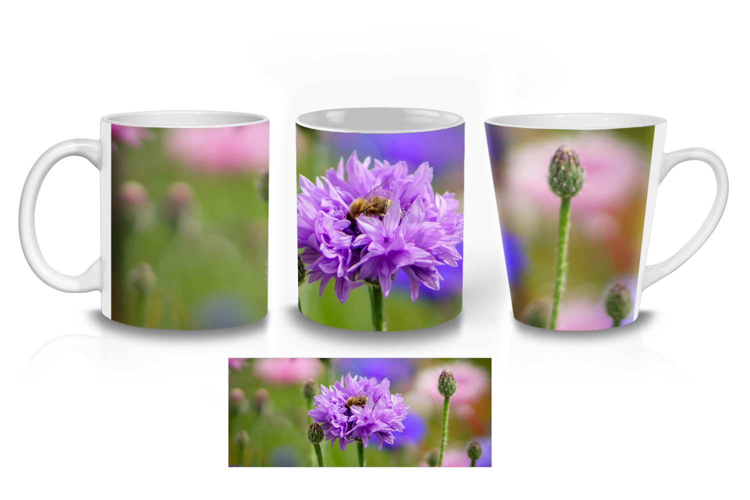 Dark Pink Cornflower Ceramic Mug Sets