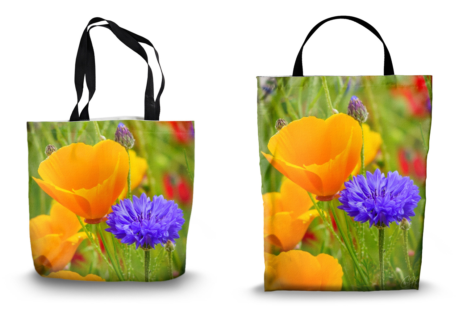 Cornflower And California Poppies Ceramic Tote Bags