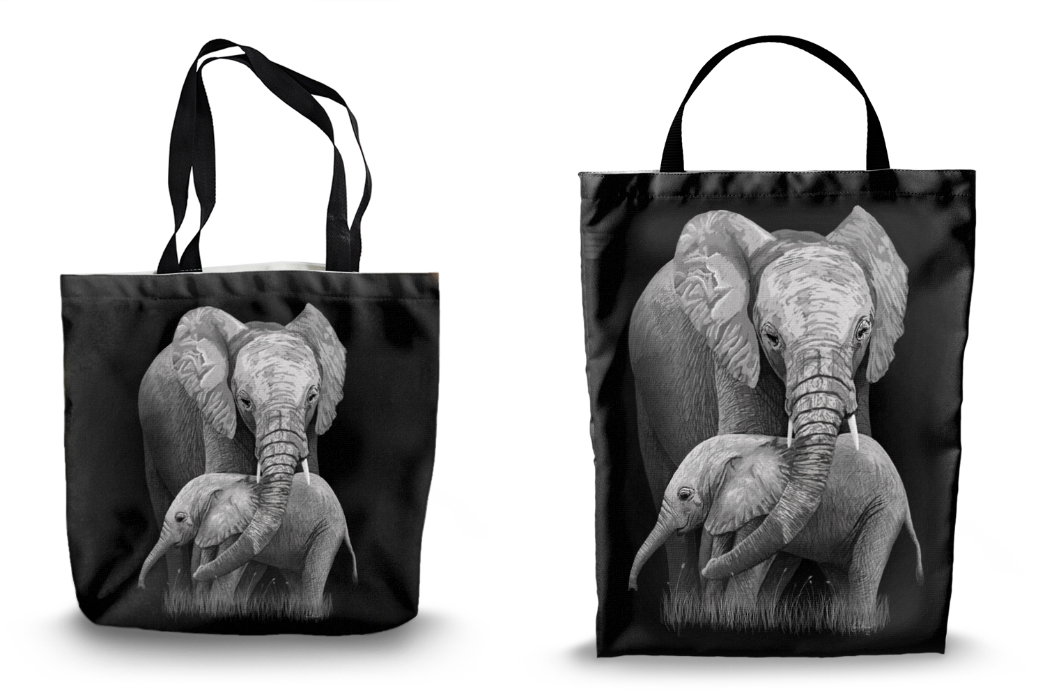 Mother and Baby Elephants Canvas Tote Bags