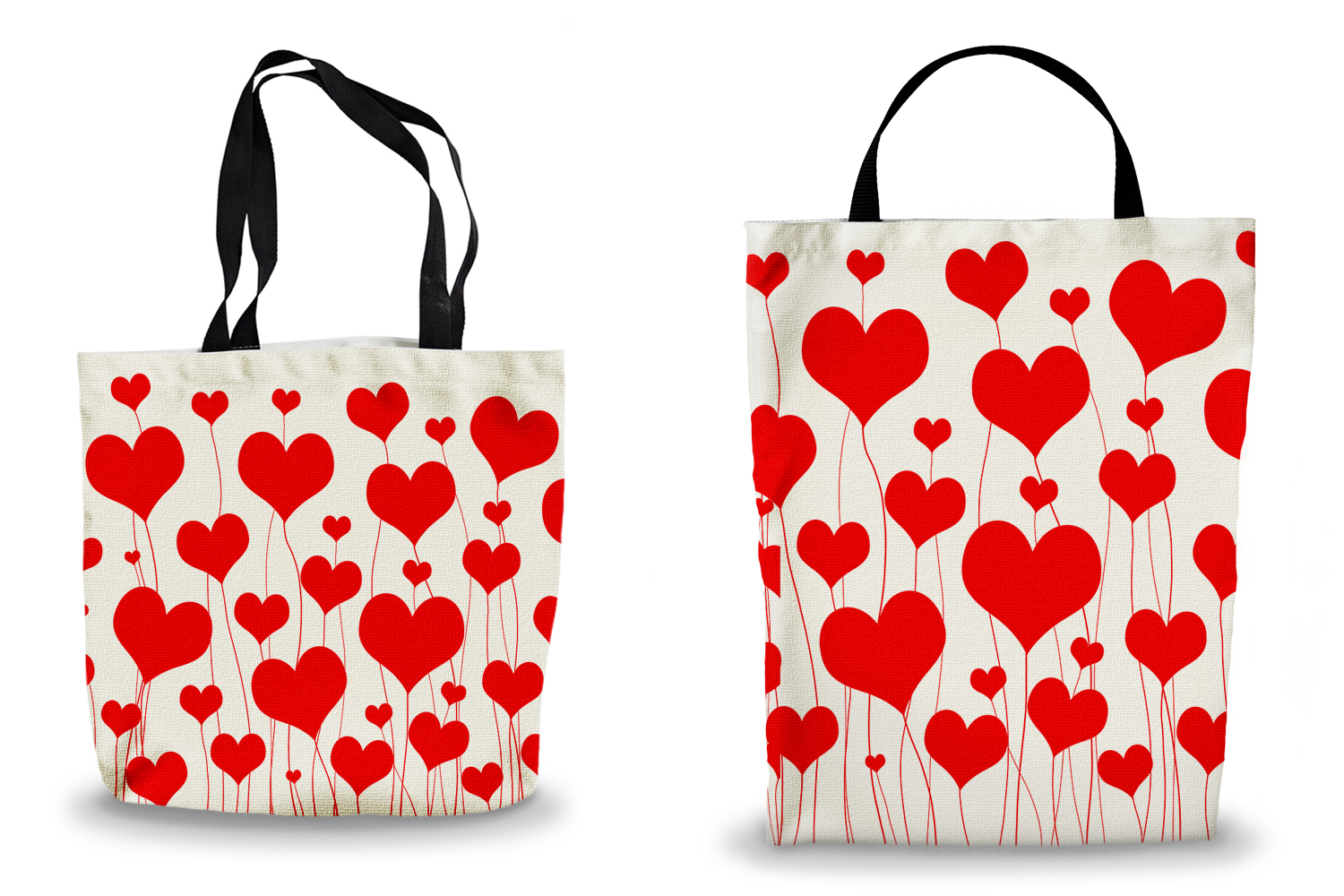 Red Heart Flowers Canvas Tote Bags