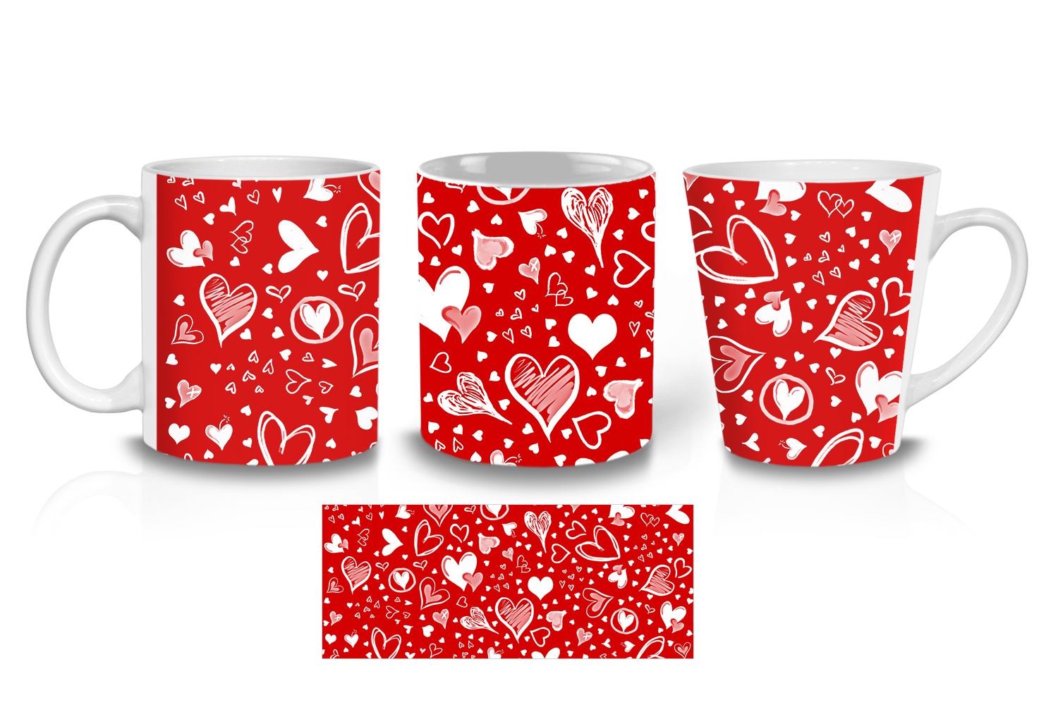 Red Sketched Hearts Coffee Mugs