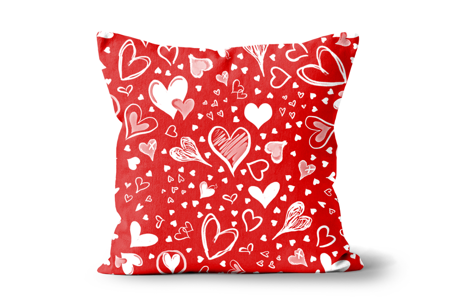 Red Sketched Hearts Square Cushions