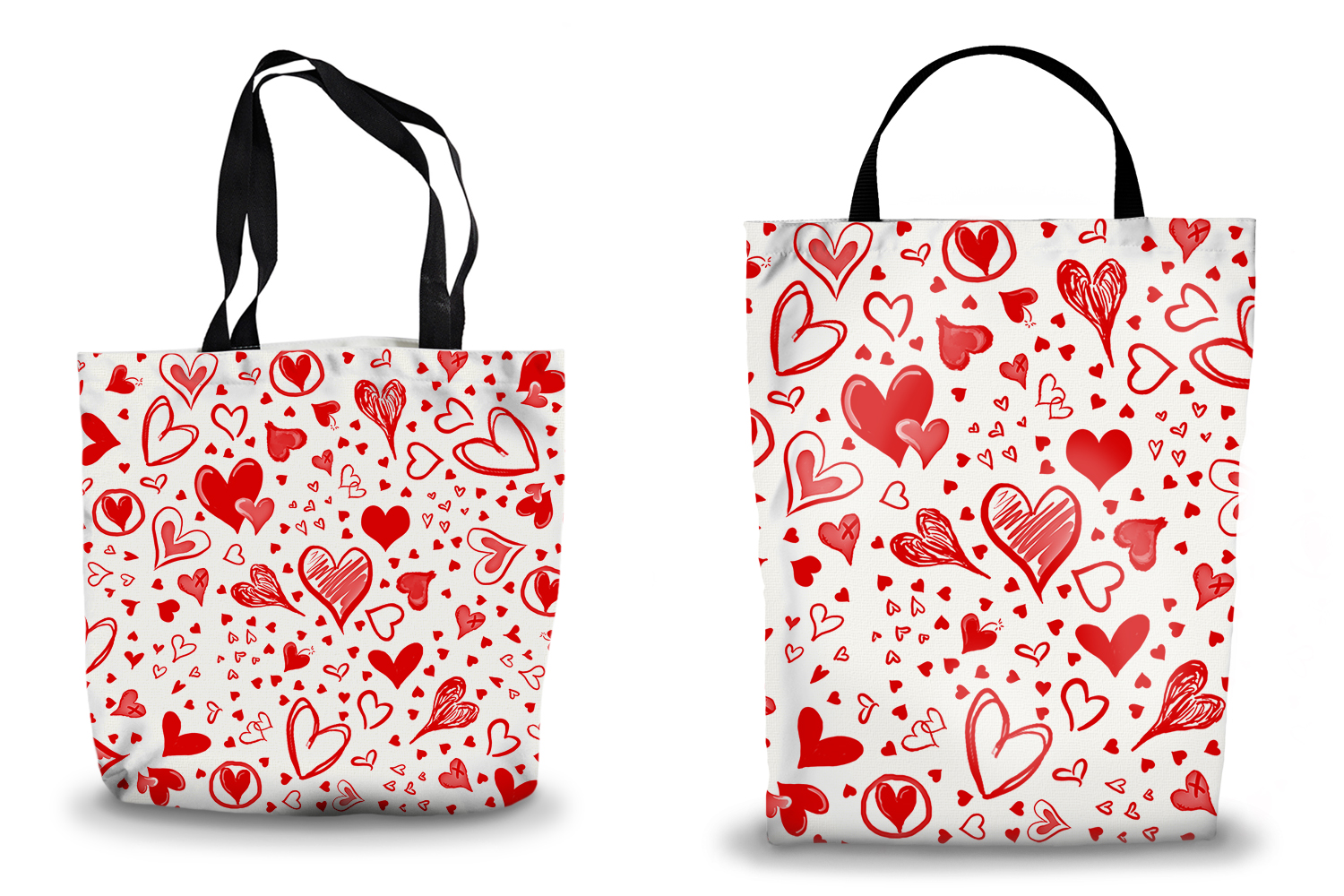 White Sketched Hearts Tote Bags