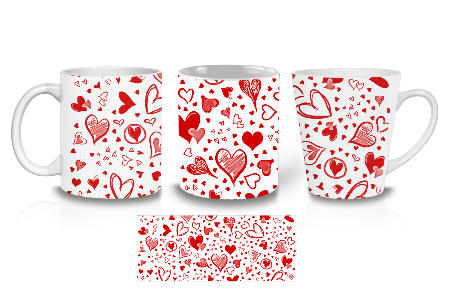 White Sketched Hearts Coffee Mugs