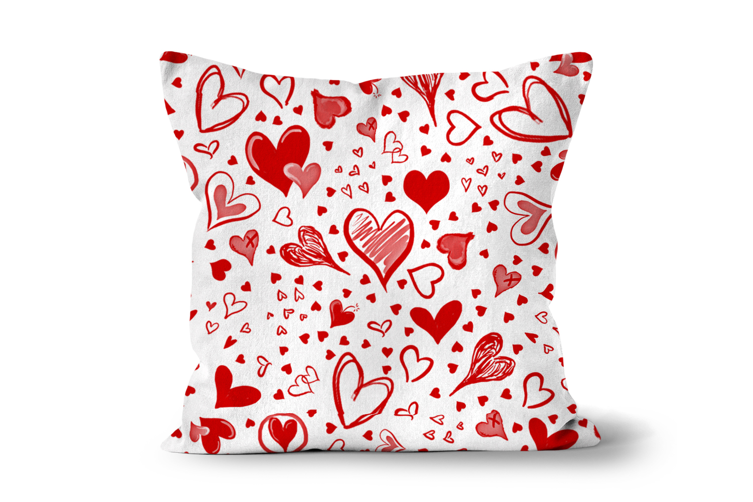 White Sketched Hearts Square Cushions