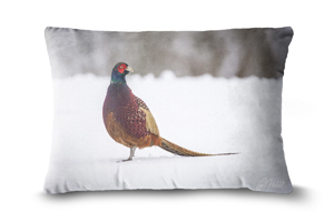 Pheasant in Snow Oblong Throw Cushions