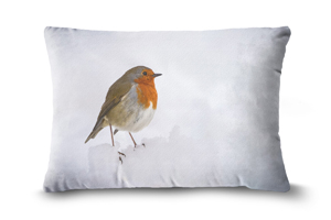 Robin in Snow Oblong Throw Cushions