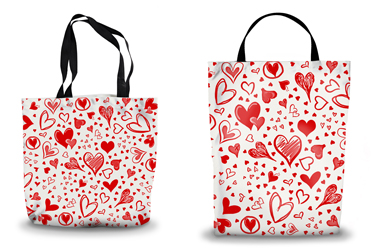 White Sketched Hearts Canvas Tote Bag